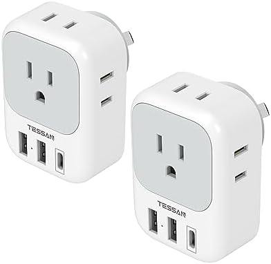 TESSAN Dual Pack European Travel Adapter with 4 AC Outlets and 3 High-Speed USB Ports – Ultimate International Power Converter for Seamless Device Charging in Italy, Spain, France, Portugal, Germany, and Iceland – Essential Travel Accessory for Modern Explorers