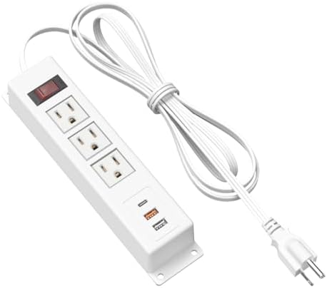Kungfuking Wall-Mountable Power Strip with USB Ports – 6.56 FT Surge Protector Extension Cord Featuring 2 AC Outlets and Flat Plug Design for Enhanced Charging Flexibility and Device Safety