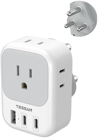 TESSAN Universal European Travel Power Adapter – 3 High-Speed USB Ports (2 USB-C) & 4 AC Outlets for Seamless Device Charging Across France, Germany, Spain, Greece & More – Compact Multi-Port Solution for Global Travelers – Ultimate Type E/F Plug Converter for Efficient Connectivity