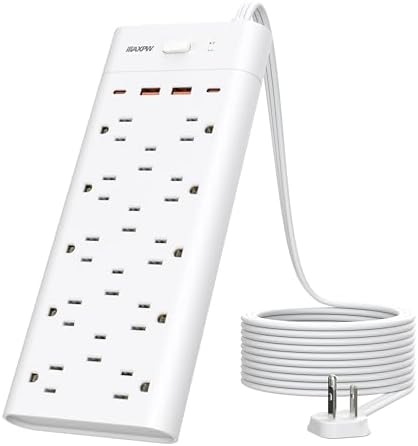 Ultimate Surge Protector Power Strip with 14 Outlets & 4 USB Ports (2 USB-C) – 6 Ft Flat Plug Extension Cord, 1700 Joules Protection, Wall Mountable – Ideal for Home, Office, and Dormitory Charging Solutions