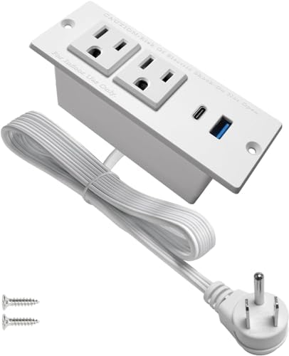 Recessed USB C Power Station for Fast Charging: 2 Outlets & 2 USB Ports (PD20 W & QC18 W) – Space-Saving Desktop Power Strip with Flat Plug for Easy Mounting on Desks, Sofas, Cabinets, and Nightstands (Sleek Black Finish) – Optimal Power Supply Solution for Home & Office Use