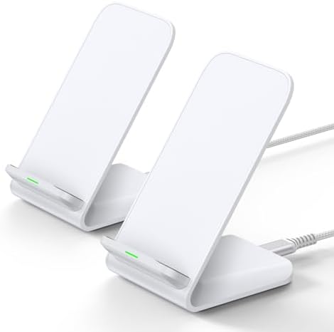 Dual 15 W Fast Wireless Charger Stand for Samsung Galaxy S25/S24 & i Phone 15 – 2-Pack Cordless Charging Dock with Enhanced Compatibility for Android Devices – Sleek Design for Home and Office Use