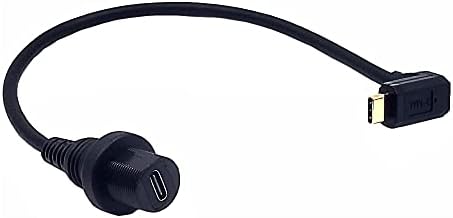 USB Type C Flush Mount Extension Cable – 0.3 Meter 90 Degree Angled USB 3.1 Male to Female Panel Mount Adapter for Cars, Boats, and Motorcycles – Gold-Plated for Superior Speed and Enhanced Connectivity – Ideal for Clean Dashboards and Tight Spaces
