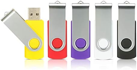 Alihelan 8 GB USB Flash Drive 5 Pack – Vibrant Swivel Memory Sticks with LED Indicator for Seamless Data Transfer, Ideal for Personal and Professional Use – USB 2.0 Portable Storage in Black, Red, Purple, Yellow, and White – Perfect for Easy File Sharing and Backup