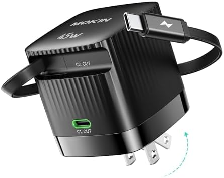 Revolutionary 30 W USB-C Charger Block with Dual Ports – Fast Charging Solution Featuring Retractable Cable & Foldable Plug for Ultimate Portability – Ideal Travel Companion for i Phone 16 Pro Max, Pixel 9 Pro, Galaxy, i Pad & Mac Book – Enhanced PD/PPS Compatibility for Rapid Power Delivery
