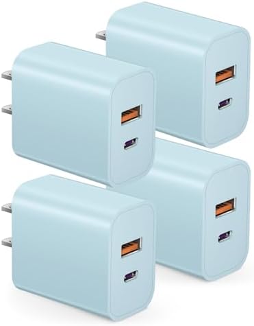 Compact 20 W USB C Wall Charger Set – Fast Charging 4-Pack in Stylish Purple for i Phone 16, Samsung, and Android Devices – Ultimate Portability and Efficiency for On-the-Go Power Needs