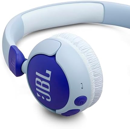 JBL Junior 320 BT Wireless On-Ear Headphones for Kids – Safe Sound Under 85 d B with Custom Parental Control, 50-Hour Battery Life, Lightweight Comfort and Stylish Blue Design – Ideal for Music, Audiobooks & Educational Content