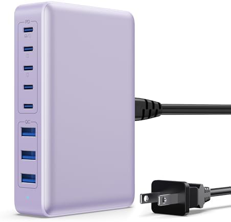 Revolutionary 300 W Ga N IV Technology USB-C Charging Hub – 8-Port Multi-Device Charger for Mac Book Pro/Air, DELL Laptops, i Phone 16/15/14 & Galaxy S25 – Sleek Navy Finish for Enhanced Home & Office Efficiency – Your Premier Solution for Rapid Device Power and Seamless Connectivity