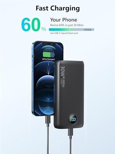 High-Capacity 30,000 m Ah Portable Power Bank with Fast Charging Technology – Multi-Device USB-C Charger for i Phone, Samsung Galaxy, LG & More – Built-in LED Display and Flashlight for Ultimate Convenience – Sleek Black Design for On-the-Go Power Solutions