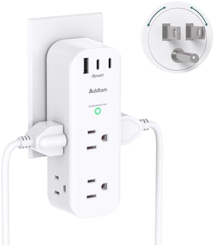 Ultimate Surge Protector and Outlet Extender with 6 AC Ports and 3 USB Charging Options (1 USB-C) – Smart Rotating Power Strip for Home, Office, and Travel – 1800 Joules Surge Defense, ETL Certified for Enhanced Device Protection and Efficiency