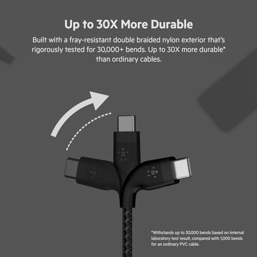 Maximize Your Charging Potential with the Belkin Boost Charge Pro Flex 6.6 ft USB-C to USB-C Braided Charger Cable – Dual Pack for Effortless Connectivity and Long-Lasting Durability – Fast Charge Compatibility with i Phone 16, Mac Book, Galaxy S25, and Nintendo Switch 2 – Tangle-Free Design, USB-IF Certified for Dependable Performance