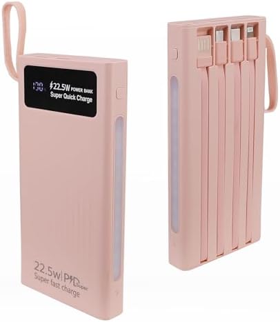 Ultimate 10,000 m Ah Portable Charger with Built-In Cables & LED Display – Fast Charging Power Bank for i Phone, Samsung & More – Essential Travel Companion with Integrated LED Lamp for On-the-Go Power Solutions