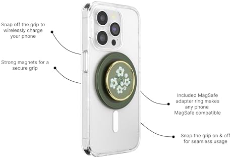 Magnetic Pop Grip for Mag Safe – Elegant Enamel Rose Noir | Multifunctional Phone Stand with Secure Grip & Customizable Swappable Top | Effortless Hands-Free Viewing Kickstand | Wireless Charging Compatible Accessory for Enhanced Smartphone Usability