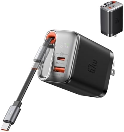 Mcdodo 67 W Ga N USB C Charger Block with Retractable Type-C Cable – Dual Port Fast Charging for i Phone 16/15, Galaxy, i Pad, and Mac Book – Compact, Foldable Design for Ultimate Portability and Enhanced Efficiency