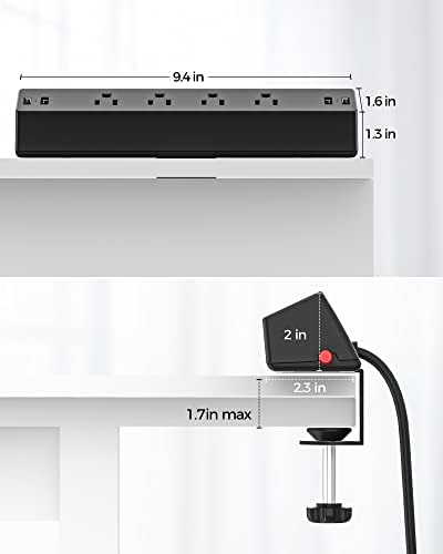 Maximize Your Workspace Efficiency with the Premium Desk Clamp Surge Protector – 10 FT Extension Cord Featuring 4 AC Outlets, 2 USB-A & 2 USB-C Ports for Rapid Charging, Perfect for Home Office and Desk Organization – Enhanced Surge Protection and Compatibility