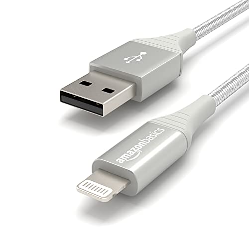 Premium 6-Foot Nylon Braided Lightning Charger Cable – MFi Certified USB-A to Lightning for i Phone 14/13/12/11/X/Xs Pro/Pro Max/Plus & i Pad – Durable 10,000 Bend Lifespan, Sleek Silver Design for Enhanced Efficiency and Flexibility