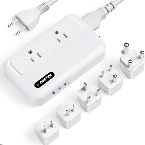 Global Voltage Converter and Travel Adapter – BESTEK 220 V to 110 V Power Transformer with Dual AC Outlets & 3 USB Ports (2 USB-C) – Essential for International Travel, Rapid Charging for Hair Tools & Electronics – Compact Design for Worldwide Compatibility