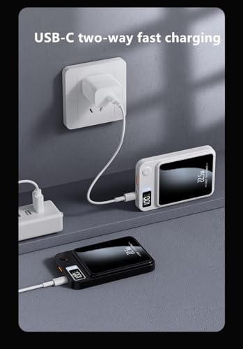 Magnetic Wireless Power Bank – 10000 m Ah Portable Charger with 22.5 W Fast Charging, LED Battery Indicator, USB-C Compatibility for i Phone & Samsung Galaxy – Ultimate On-the-Go Charging Solution in Sleek White Design