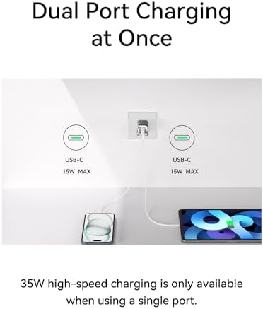 MOCOLL 35 W USB-C Dual Port Fast Charging Adapter – Compact Ga N Charger with Foldable Plug for i Phone 15 Pro Max & Galaxy S24 Ultra – Ultimate Travel Power Solution for Efficient On-the-Go Charging