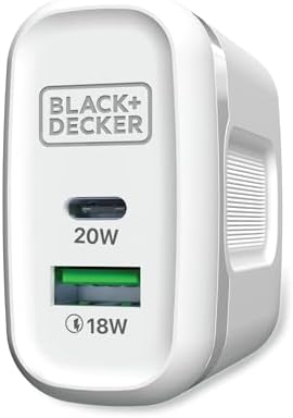 BLACK+DECKER 38 W Dual-Port Fast Charging Wall Adapter – Compact USB-C & Type C Quick Charge Power Supply with Qualcomm QC 3.0 – Perfect for Home, Office & Travel – Versatile PD Charger for Smartphones, Tablets & More
