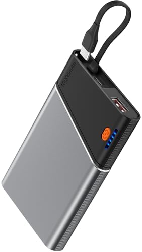 Ultra-Slim 10000 m Ah Power Bank with 22.5 W PD Fast Charging – Built-in USB-C Cable for i Phone 16/15/14, Samsung S24 & More – Lightweight Travel Essential with 15-Layer Safety Protection & Multiple Device Charging Capability