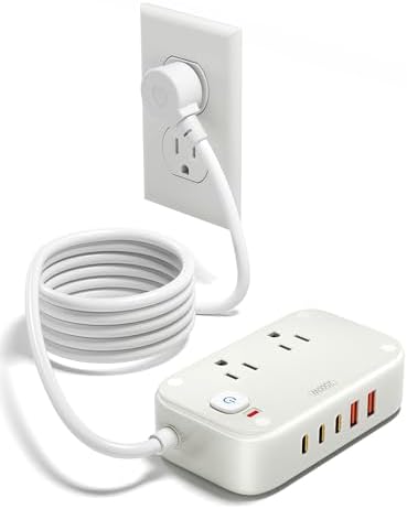 Cruise-Approved Travel Power Strip – 5 USB Ports (Including 2 USB-C) and 2 Outlets for Efficient Multi-Device Charging, 40 W Compact Travel Charger with 5 Ft Flat Plug Extension Cord, Eco-Friendly Green Design for Hassle-Free Connectivity on the Go