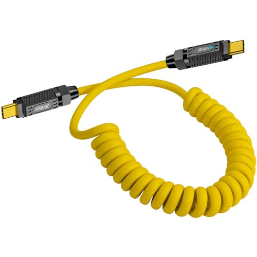 Premium Poyiccot Coiled USB C to USB C Cable – 140 W Power Delivery, 20 Gbps High-Speed Data Transfer, 8 K Video Output | Durable Spring Design for Tangle-Free Travel | Perfect for i Phones, Mac Books & More | 5 ft Length for Effortless Organization and Versatile Use