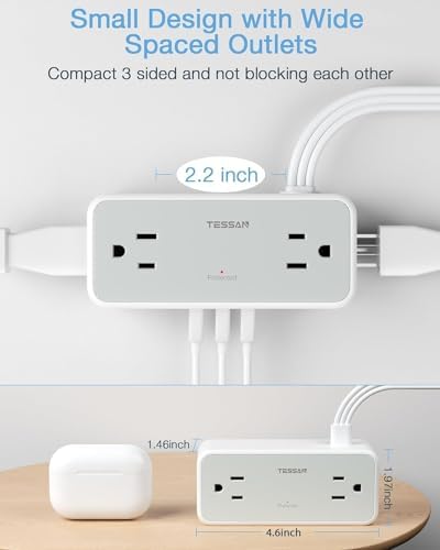 TESSAN 5 FT Flat Plug Extension Cord with 4 AC Outlets, 1 USB-C & 2 USB-A Ports – 900 Joules Surge Protector Power Strip for Home Office & Dorm Room – Maximize Charging Efficiency & Space Savings with Versatile Power Accessory