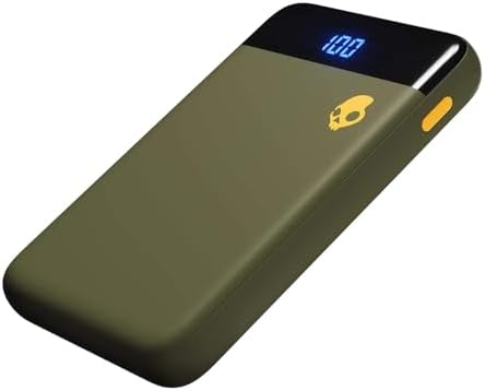 Skullcandy Stash Mini 5000 m Ah Portable Charger – Ultra-Lightweight Power Bank with 12 W USB A & USB C Ports, Bonus Dual Charging Cable, Stylish Moss Finish – Perfect for Travel, Outdoor Adventures, and Daily Use
