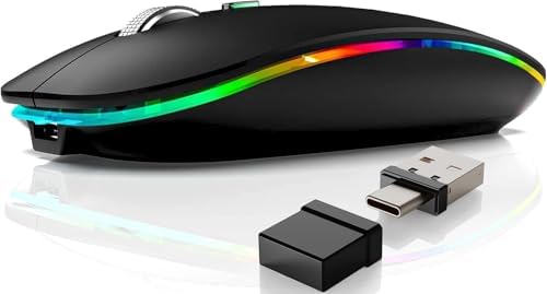 Ergonomic Wireless Mouse for Mac & PC – Rechargeable Dual Mode Bluetooth 5.2/3.0 & 2.4 GHz USB-C Receiver – Lightweight, Silent Design for Ultimate Comfort and Portability – Ideal for Multitasking Professionals and Casual Users