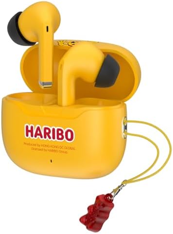 Haribo Gummy Bear Wireless Earbuds – Dynamic Bluetooth 5.3 TWS with 13 mm Bass Boost, Advanced ENC Noise Cancellation for Immersive Sound, IPX4 Sweatproof for Active Lifestyles, and Quick USB-C Charging – Playful and Functional Audio Solution for Fitness Enthusiasts and Music Aficionados