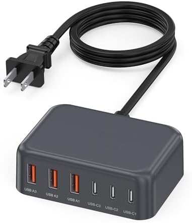 Ultimate 125 W USB-C Multi-Device Charging Station: 6-Port Fast Charger with Ga N Technology for i Phone, i Pad, Apple Watch, Galaxy S23 & More – Compact Power Hub for Home & Office Efficiency