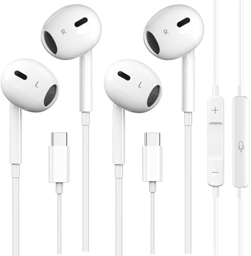 Premium Dual Pack USB-C Earbuds for i Phone 15 – High-Performance Wired In-Ear Headphones with Integrated Mic & Volume Control, Tailored for i Phone 16/15 Pro, Pro Max, i Pad Pro & All USB-C Devices – Superior Sound Quality & Noise Isolation for Audiophiles & Gamers