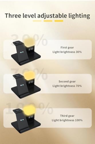 Tron 6-in-1 Wireless Charger: Fast Charging Solution for i Phone, Apple Watch & Air Pods with Integrated Lamp & Clock – Advanced Qi Compatibility, Sleek Design, and Safety Features for Ultimate Convenience
