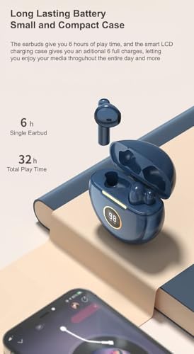 Advanced Bluetooth 5.1 Waterproof Earbuds with Built-in Microphone – IPX7 Rated In-Ear Headphones for Active Lifestyles, Enhanced Sound Quality, and Seamless Connectivity – USB-C Charging Case with LCD Display – Ideal for Android & i OS Users (Blue) – Experience Unmatched Comfort and Durability