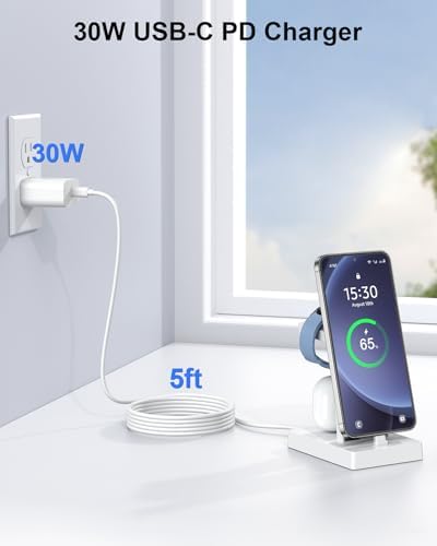 NANAMI 3-in-1 Fast Charging Station: 30 W USB-C Dock for Samsung Galaxy & i Phone Devices – Seamless Power Hub for Galaxy Watch 7/6/5/4/3, Galaxy S25/S24/S23/S22/Note20/A55/A54, and i Phone 16/15 with Dedicated Galaxy Buds Charger – Elevate Your Charging Efficiency and Reduce Clutter