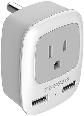 TESSAN Type D Travel Power Adapter: Dual USB Charger for Seamless Connectivity in India, Nepal, Maldives, Bangladesh, and Pakistan – High-Speed American Socket Converter with Surge Protection for Multinational Adventures