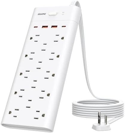 Ultimate Surge Protector Power Strip with 14 Outlets & 4 USB Ports (2 USB-C) – 6 Ft Flat Plug Extension Cord, 1700 Joules Protection, Wall Mountable – Ideal for Home, Office, and Dormitory Charging Solutions