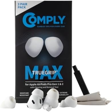 Upgrade Your Listening Experience with Comply Memory Foam Earbud Tips for Apple Air Pods Pro 1 & 2 | Superior Comfort & Secure Fit | Premium Noise Isolation Design | Anti-Slip Technology | Black, Medium (3 Pairs) for Enhanced Sound Quality and Longevity