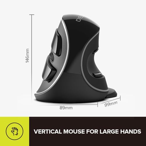 De LUX RGB Wired Ergonomic Vertical Mouse for Large Hands – 4000 DPI Precision Tracking, 6 Customizable Buttons, and Detachable Wrist Rest for Ultimate Comfort and Carpal Tunnel Relief – Perfect for Prolonged Use and Gaming Performance