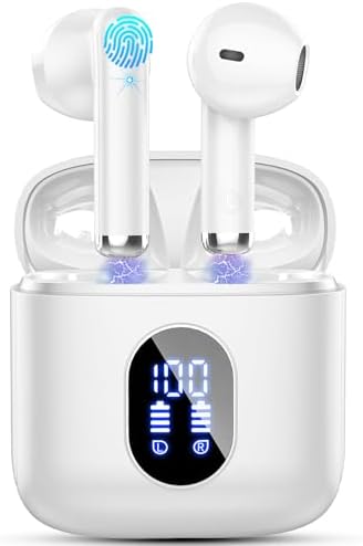 Premium Bluetooth 5.4 Wireless Earbuds with Advanced ENC Noise Cancellation – 30 Hours of Playtime & IP7 Waterproof Design, Delivering Rich 3 D Bass Sound – LED Charging Case Included – Sleek Pearlwhite Finish for Stylish Comfort & Universal Compatibility with Android & i OS Devices