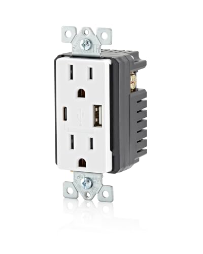 Leviton 60 W Dual USB Type A/Type-C In-Wall Charger – Fast, Efficient Power Delivery Solution for Smartphones, Tablets & Laptops – Tamper-Resistant Outlet in Light Almond for Safe, Clutter-Free Charging Experience – Perfect for Home and Office Use