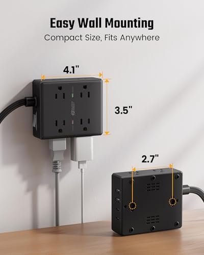15 Ft Surge Protector Power Strip with 8 Outlets & 4 USB Ports – Wall Mountable Flat Plug Charging Station for Home, Office, and Dorm Room – High-Speed USB-C Compatible Extension Cord for Ultimate Device Connectivity and Safety