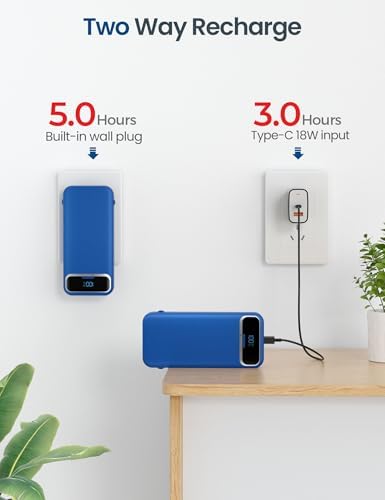 12000 m Ah Ultra-Light Portable Power Bank with Built-In Cables & AC Wall Plug – PD20 W USB-C Fast Charging for i Phone, Samsung & Android – LED Display for Battery Monitoring – Ultimate Travel Companion for Quick Device Recharging