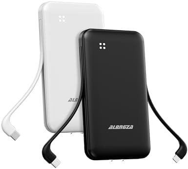Experience Ultimate Portability with Alongza 10,000 m Ah Fast Charging Power Bank – Sleek Design with Built-In Cables and AC Plug for Effortless Device Charging on the Go – Lightweight, Compact USB C External Battery for Seamless Travel Convenience and Enhanced Compatibility Across All Smartphones and Gadgets