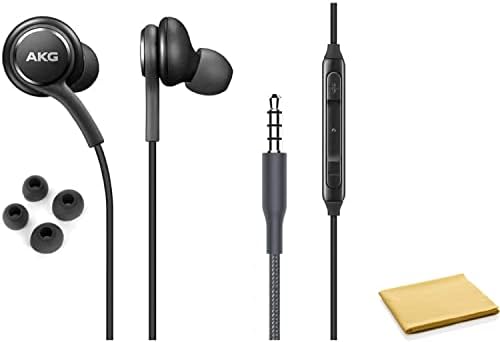 Premium AKG Stereo Earbuds for Samsung Galaxy S10, S10 e, Plus, A31, A71 – High-Fidelity Sound with Built-in Microphone and Volume Control – Elegant Black Design with Gold Accents – Includes Cleaning Cloth for Maintenance – Superior Audio Quality for Music Lovers and Professionals
