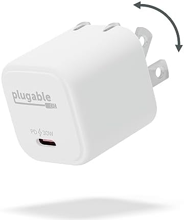 Plugable 30 W USB-C Ga N Charger – Ultra-Fast Mag Safe-Compatible Power Adapter for i Phone, i Pad, Galaxy & USB-C Devices – Ideal for Remote Teams, Business Travelers & IT Deployments – Compact White Design for Effortless Portability and Enhanced Device Longevity