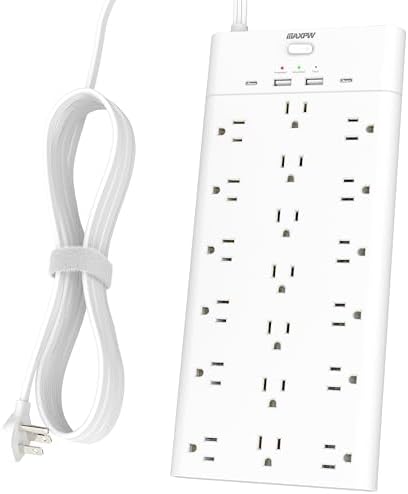 Ultimate Surge Protector Power Strip with 19 Outlets & 4 USB Ports – Heavy-Duty 6.5 Ft Extension Cord, 1875 W Power Capacity, 2100 Joules Surge Protection, Wall Mountable for Home, Office, and Gaming – Efficient Power Management Solution in Sleek Black Design