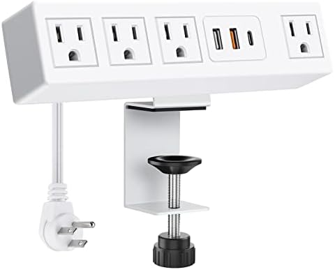 CCCEI Universal Desk Clamp Power Strip with Dual USB Ports – Advanced 1200 J Surge Protector for Desktop Mounting, Fast Charging Convenience, 6 FT Flat Plug, Ideal for Bulky Adapters, Fits 1.9 Inch Tabletops – Optimize Your Workspace Efficiency and Safety