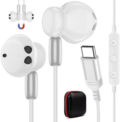 Premium USB C Noise-Canceling Earbuds with Microphone – Advanced In-Ear Headphones for i Pad A16, Galaxy Z Flip 7, Fold 6, S25, i Phone 16 Pro Max, Pixel 9 – Tangle-Resistant Magnetic Design for Exceptional Sound Clarity & Comfort – Ideal for Audiophiles Using i Phone & Android Devices